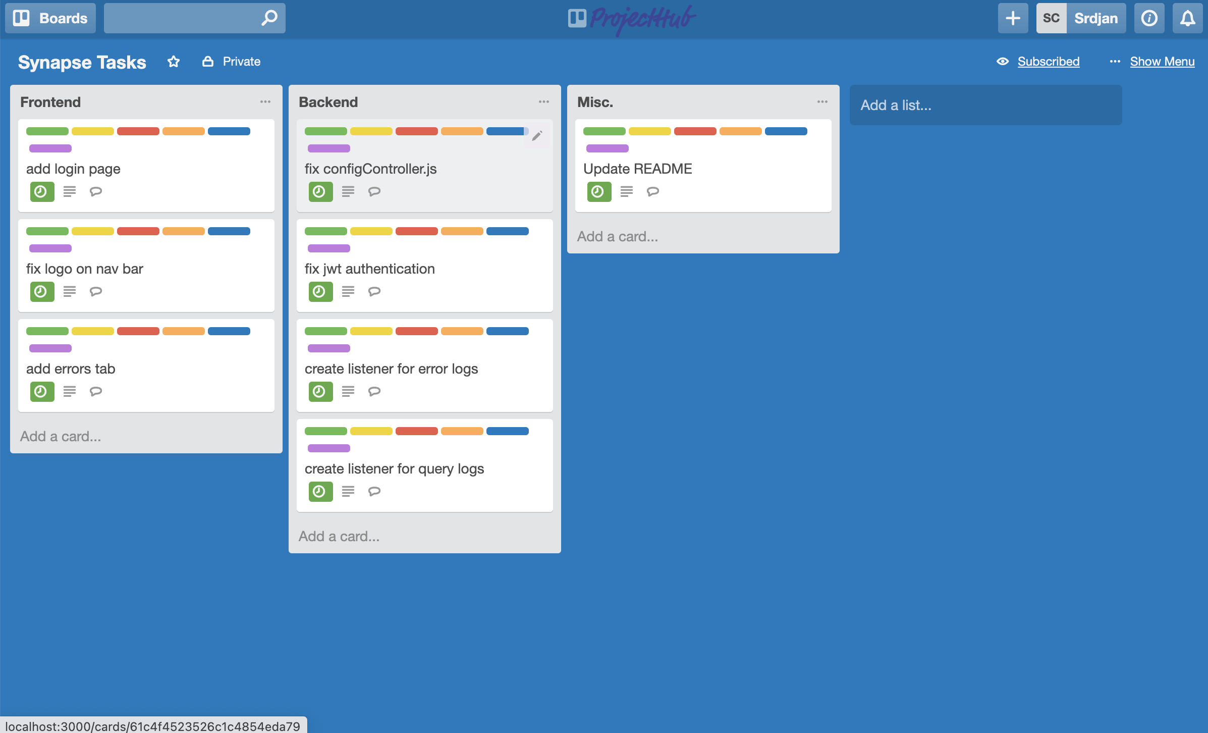 Screenshot of project management dashboard