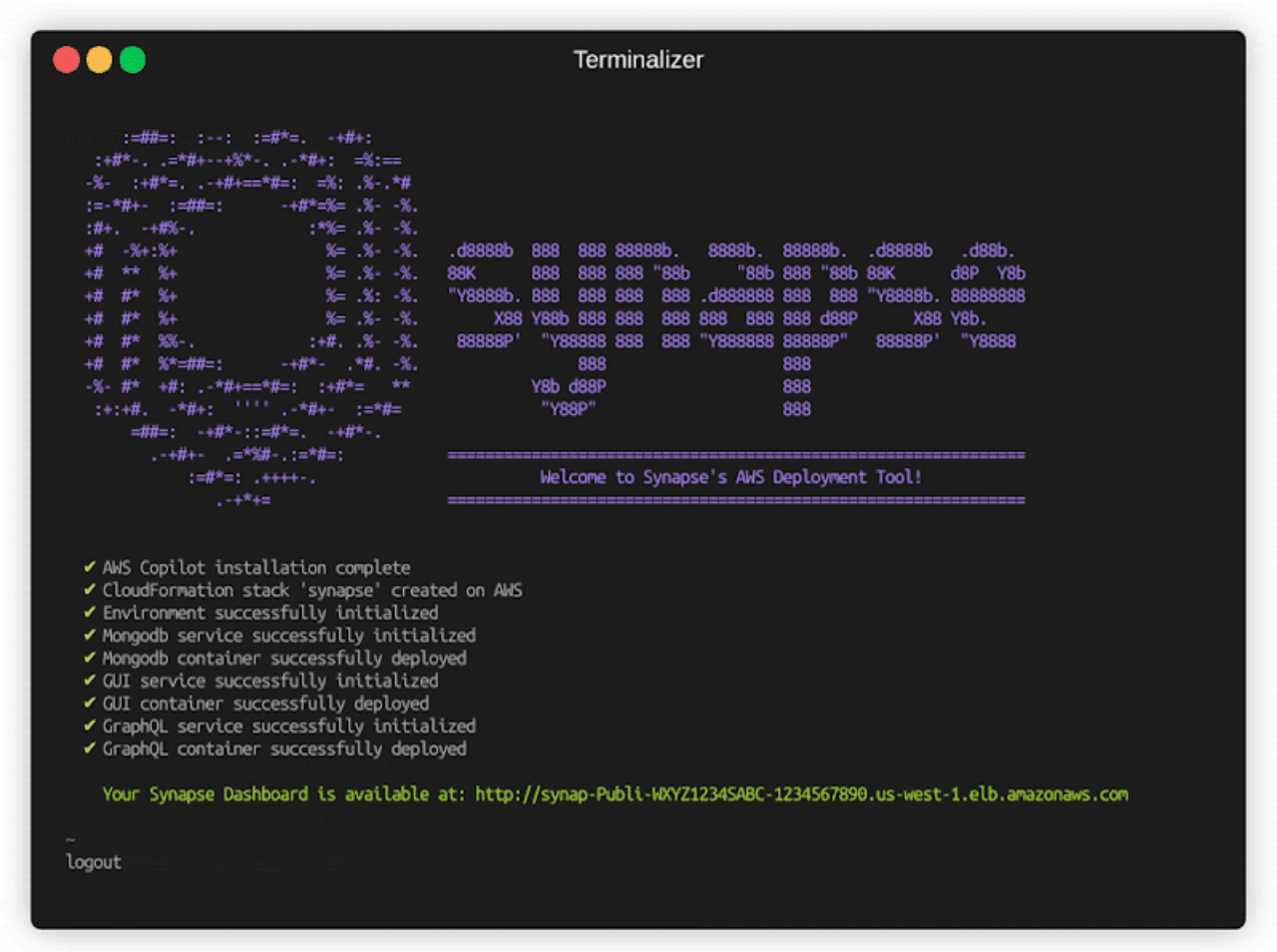 A gif showing the synapse deploy command